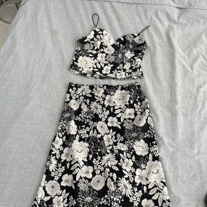 Two piece black and white floral set